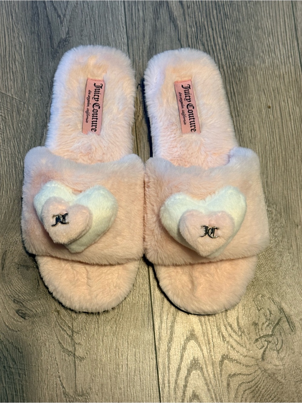 Juicy Couture Plush Pink Heart Slide Slippers